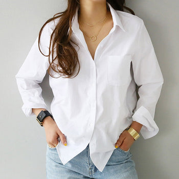 Spring One Pocket Women White Shirt